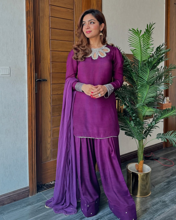 QAFLA COLLECTION SIMI PURPLE UNSTITCHED