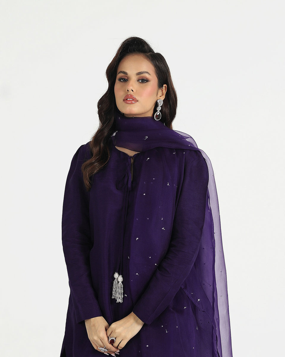 Zarsha Purple Silk Hand Work Party Wear Collection 3pc Unstitched  SC-1325