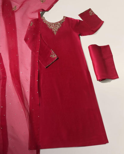 QAFLA COLLECTION  ZOHRA RED UNSTITCHED
