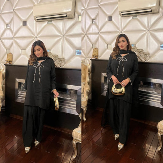 QAFLA COLLECTION   MARVI BLACK UNSTITCHED