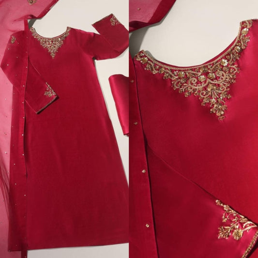 QAFLA COLLECTION  ZOHRA RED UNSTITCHED