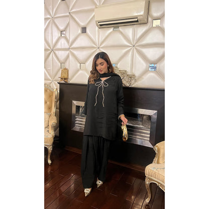 QAFLA COLLECTION   MARVI BLACK UNSTITCHED